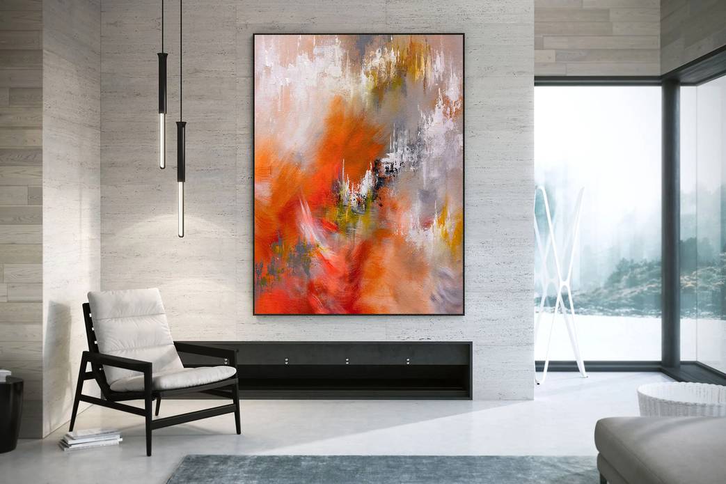 Orange Handmade Painting Textured Colorful Abstract Canvas Wall Art INM1V